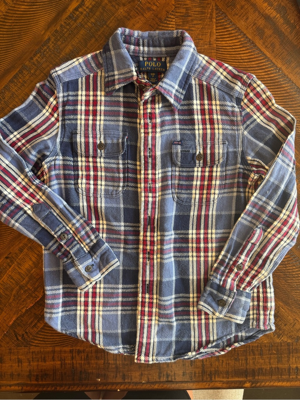 Polo Ralph Lauren Kids Blue & Red Plaid Flannel Button Down